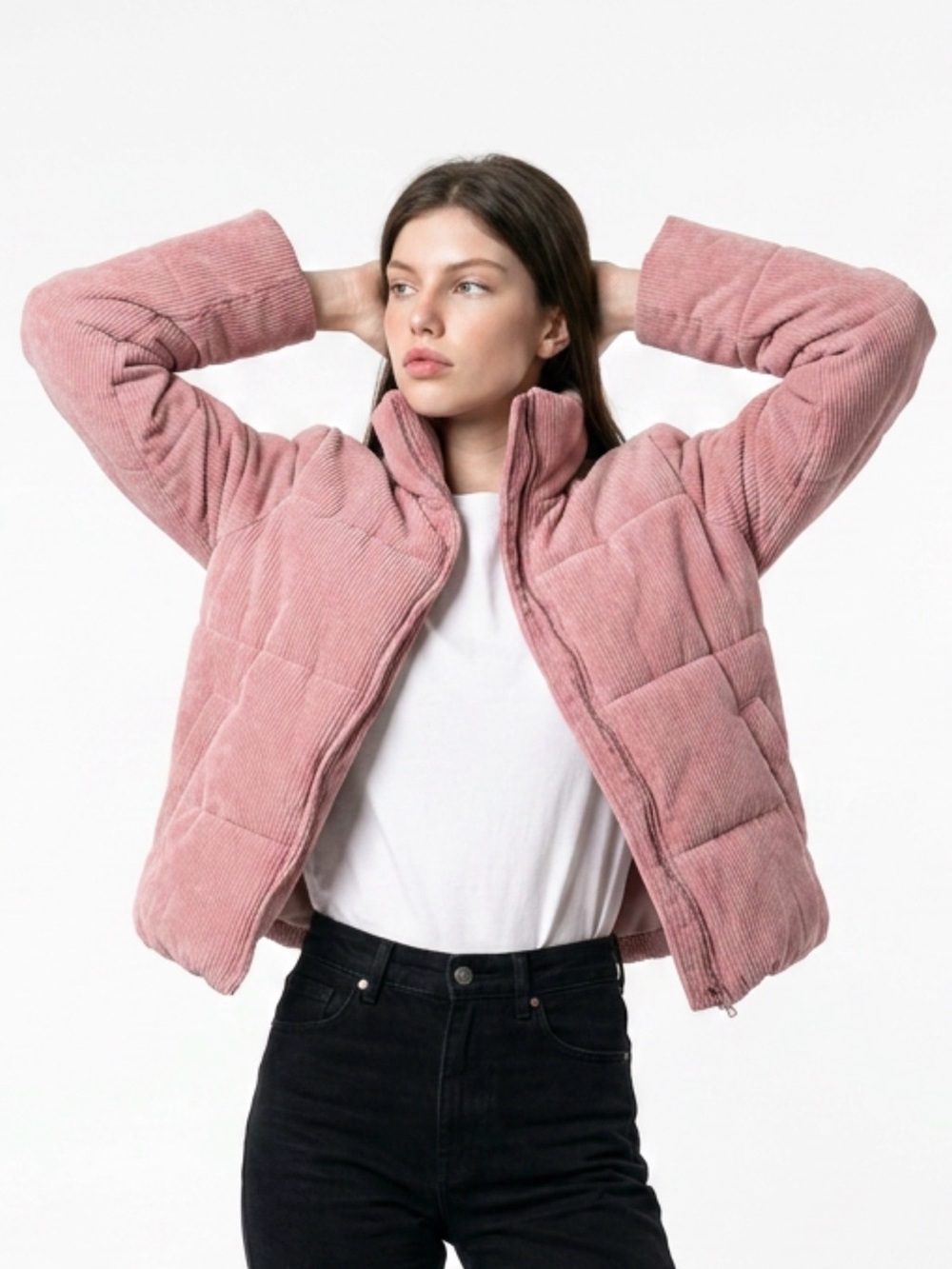 U2B Pink Corduroy Puffer Jacket, cropped, zip front, size L